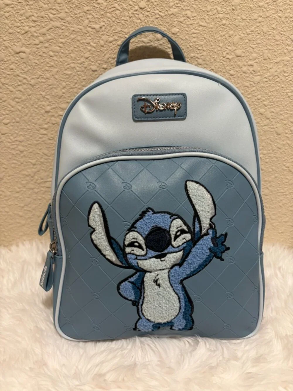 Disney Stitch Primark Mini Backpack Blue Embroidered Bouclé NWT